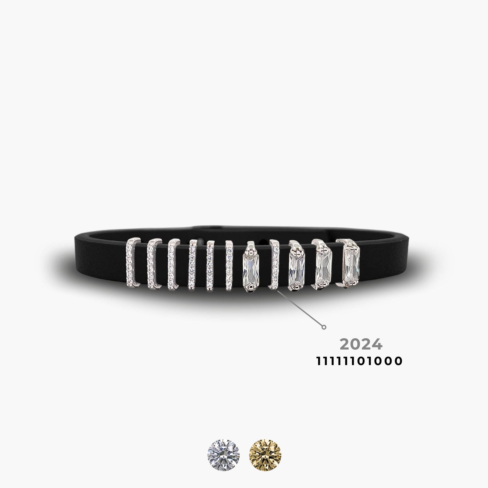 Modern Contrast Encoded Year Bracelet - Black & Silver Single Strap