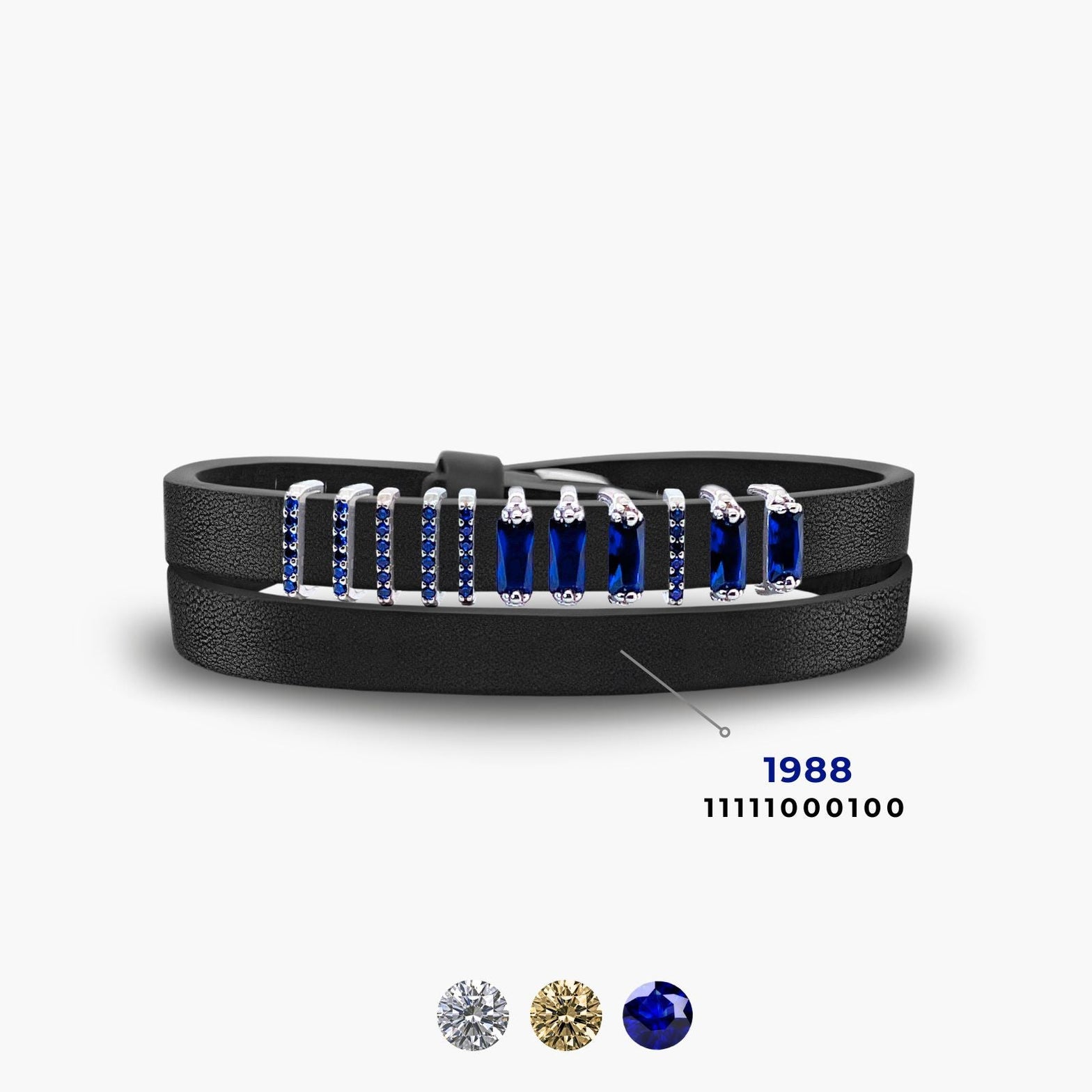 NightSky Charm Encoded Year Bracelet - Black Leather & Sapphire Charms